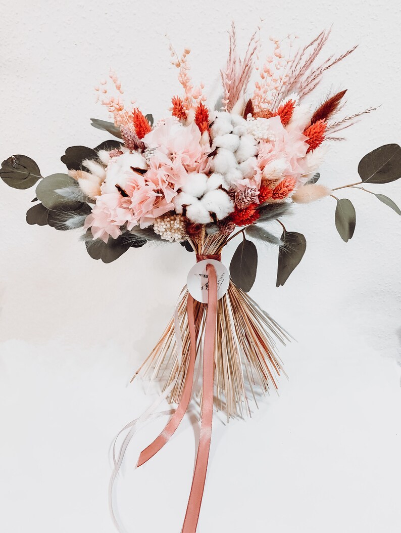 Bright Dry Bouquet Hydrangea Lagurus Bunch Dried Bridal Etsy