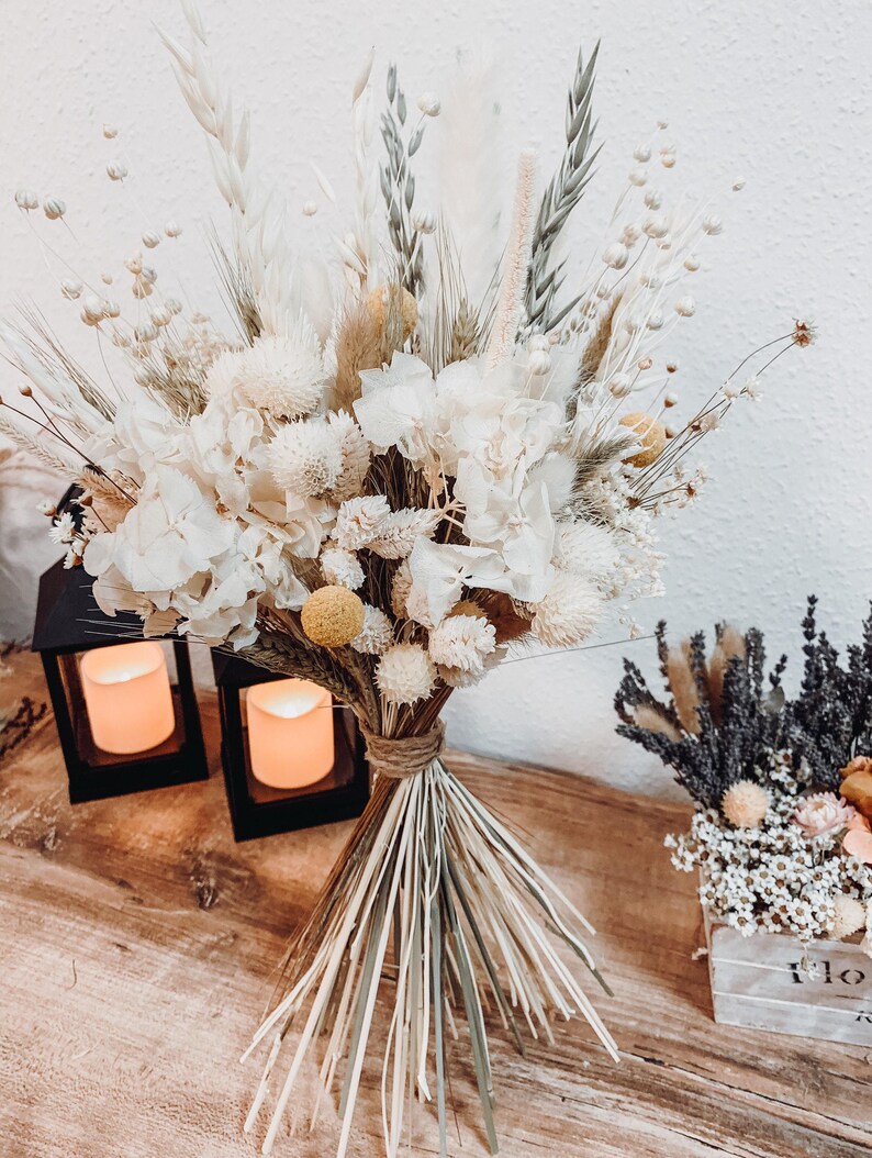 Natuurlijk gedroogde wilde bloemen bruidsboeket, beige rustiek bruidsboeket, handgemaakt boeket voor bruid en bruidsmeisjes, bloemen bruiloft decor afbeelding 8