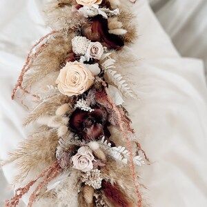 Burgundy Beige Dried Flower Garland, Fall Boho Wedding Arch Decor, Pampas Sweetheart Table Floral Runner image 12