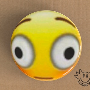 Funny Bug-Eyed Distorted Emoji Meme Pinback Button - 1.5