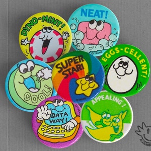 Vintage Scratch 'n Sniff Sticker Button Pins - 1.5"