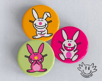 IT'S HAPPY BUNNY 1.5-in BADGE Button Pin Crazy doesn't even NEW OFFICIAL MERCH 