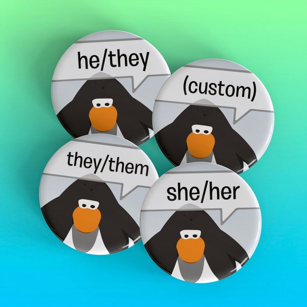 CUSTOM Club Penguin Pronome Pinback Button - 1.5"