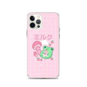 Schattige kawaii aardbeikikker retro jaren 90 harajuku - anime milk box - roze Senpai milkshake splash - edgy Koreaanse pop chibi otaku - iPhone-hoesje