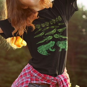 Leraar biologie kikkervisje levenscyclus vintage wetenschap - wetenschappelijke illustratie van kikkervisje Pollywog Froglet - Goblincore T-shirt uniseks