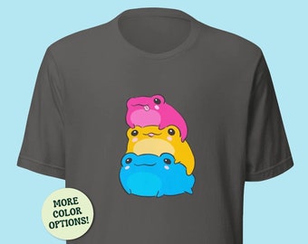 Pansexual Flag Color Frogs Unisex T-Shirt, Subtle Pan Pride LGBTQ Aesthetic, Pansexuality Pride Month Parade, Pansy Magenta Yellow Cyan Gift