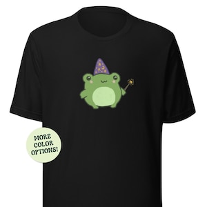 Cute Funny Wizard Frog Unisex T-Shirt, Kawaii Frogge With Magitian Hat, Cottagecore Aesthetic Toad and Magic Wand Tee, Witchy Froggy Gift