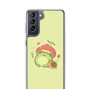 Cottagecore Aesthetic Frog Mushrooms Snail - Toad Wearing Toadstool Hat - Kawaii Fungi Slug Flower Garden - Chubby Froge - Samsung Cases