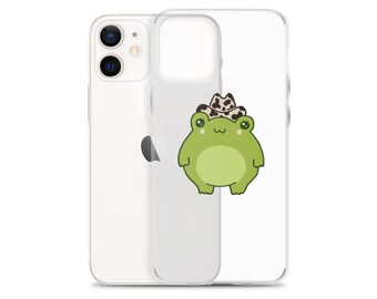 Cute Frog Cowboy Hat iPhone Case, Kawaii Cottagecore Aesthetic Protective Cases, Fun Smiling Cowgirl Case, Chubby Forgge Clear Cell Phone