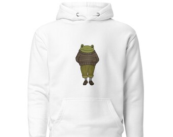 Cute Frog Wearing a Knitted Sweater, Cottagecore Lonely Happy Emo Toad, Goblincore Dark Academia Aesthetic, Gremlincore Fairyfrog Hoodie