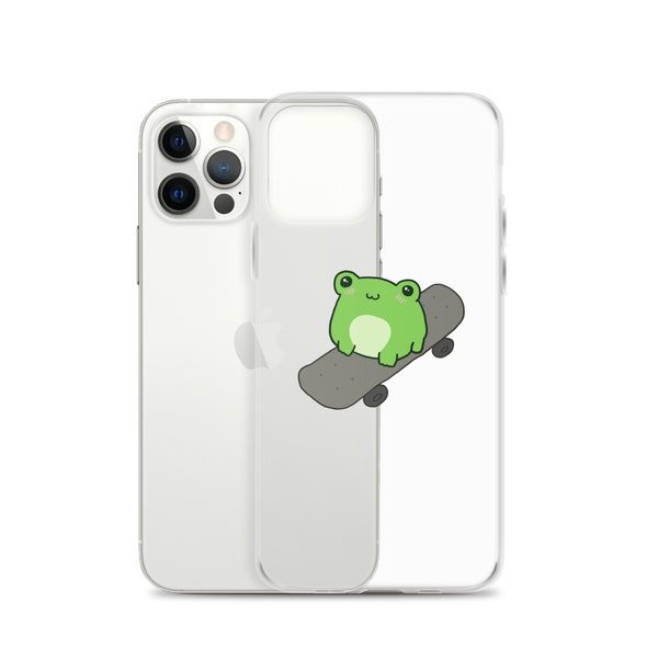 Cute Frog on Skateboard iPhone Case, Cottagecore Kawaii Aesthetic Skater Toad, Skating Froggy Protective Cases, Extreme Sports Phrog Meme