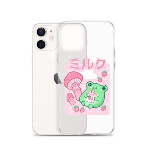 Schattig kawaii iPhone-hoesje aardbei, retro jaren 90 Hjuku esthetisch telefoonhoesje, anime Milk Box-beschermhoesjes, Senpai Milkshake Splash-cadeau