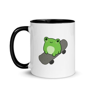 Frog Sitting on Skateboard Coffee Mug, Cute Cottagecore Kawaii Aesthetic Skater Cup, Skating Fan Froggie Tea Mug, Funny Sport Toad Meme Gift