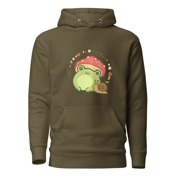 Cute Cottagecore Frog Hoodie, Froggy Snail Mushrooms Workout Aesthetic, Funny Kawaii Frogge Toadstool Hat Sweater, Casual Gym Youth Outfit