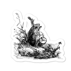 Grenouille Cottagecore jouant de la guitare banjo - Illustration vintage de contour triste de Meadowcore - Cadeau Frogcore Light Academia - Farmcore Frogge Sticker