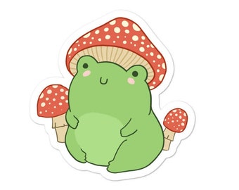 Bubble-free Stickers Cute Chubby Frog Mushroom Hat Kawaii