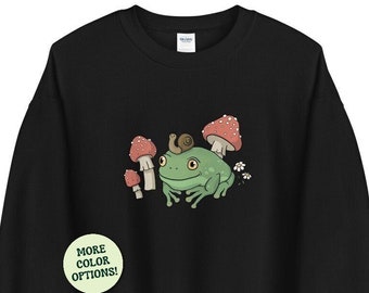 Frog Snail Hat Mushroom Unisex Sweatshirt, Cute Cottagecore Aesthetic, Goblincore Toad Froggy, Grunge Fairycore Froge, Workout Gift for Her