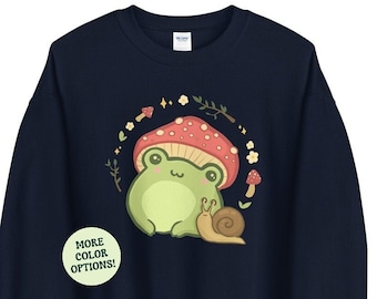 Uroczy ślimak żaba w grzybowym kółku unisex bluza, Cottagecore estetyczny ropucha, prezent dla miłośnika przyrody, żaba Toady, prezent dla fana zwierząt dla niej