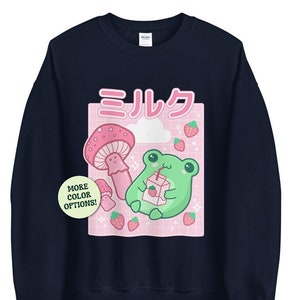Schattig kawaii aardbeikikker unisex sweater, retro jaren 90 harajuku, anime melkdoos, roze Senpai milkshake splash, Koreaanse pop chibi otaku cadeau