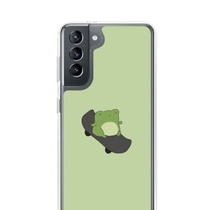 Cute Frog Sitting on Skateboard - Cottagecore Kawaii Aesthetic Skater Toad - Skating Fan Froge - Extreme Sports Phroggy Meme - Samsung Cases