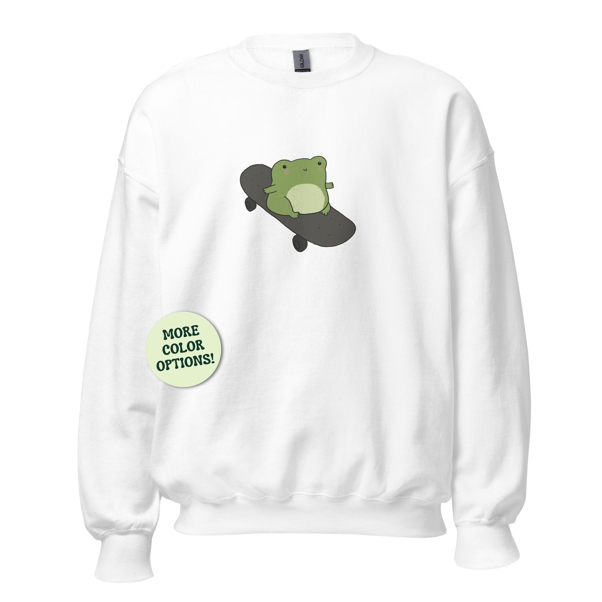 Cute Frog on Skateboard Unisex Sweatshirt, Kawaii Cottagecore