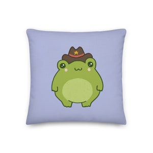 Home Decor Pillow - Cute Frog with Cowboy Hat - Kawaii Cottagecore Aesthetic Froggy with Sheriff&#39;s Badge - Kids Room Decor - House Warming