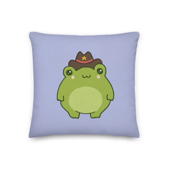 Home Decor Pillow Cute Frog With Cowboy Hat Kawaii Cottagecore