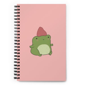 Rana linda con sombrero de fresa - Sapo con estética kawaii cottagecore - Cuaderno de bocetos de ranita para niños - Regalo para niños - Cuaderno en espiral