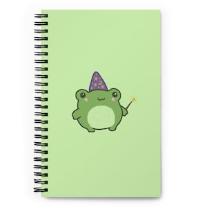 Bonita rana con sombrero de mago morado y varita mágica - Cuaderno de bocetos de sapo de brujería con estética cottagecore - Regalo para niños - Cuaderno en espiral