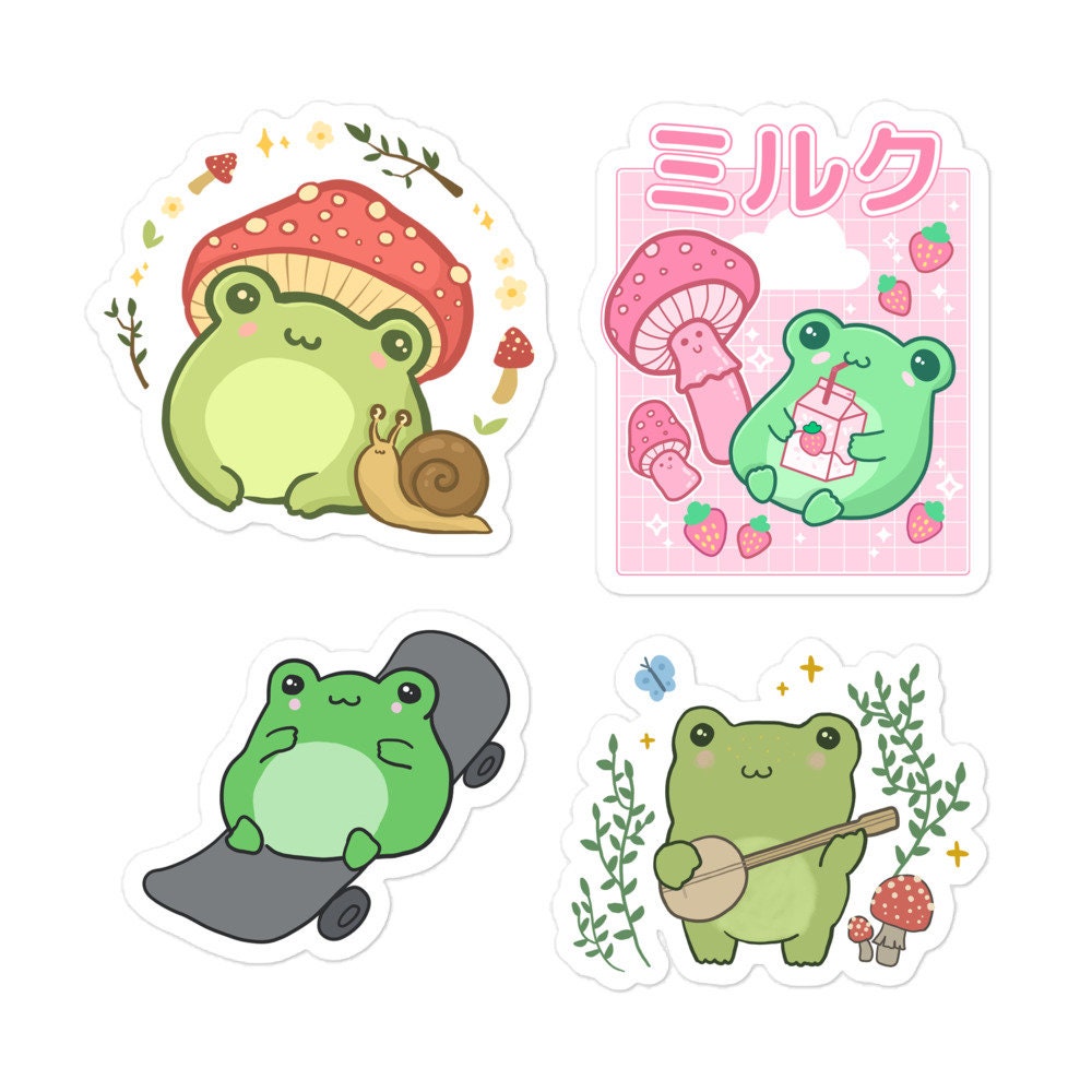 Cute Kawaii Frogs Sticker, Sheet Cottagegore Chubby Froggy Pack