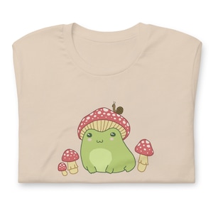 Chubby Frog Mushroom Hat - Froggy Snail Fungi - Cottagecore Aesthetic Toad - Slug Magical Fungus - Joyful Froge Costume - Unisex T-Shirt
