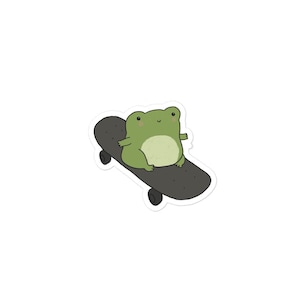 Sticker zonder luchtbellen - schattige kikker op skateboard - Kawaii Cottagecore Aesthetic - Skater tienermeisje - Fan skateboarding Toad - cadeau voor kinderen