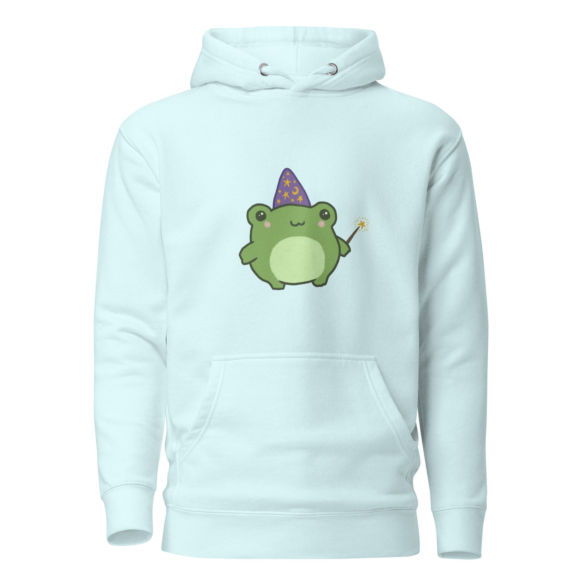Cute Chubby Wizard Frog Hoodie, Kawaii Frogge With Magician Hat, Cottagecore Aesthetic Toad Magic Wand Sweater, Witchy Fat Froggy Gift