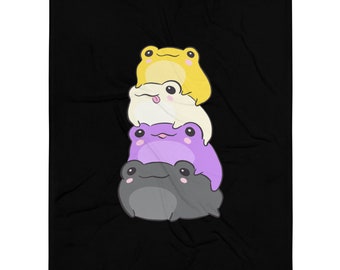 Nonbinary Flag Color Frogs Subtle Enby Pride Cute Aesthetic - Gift for Enby lgtb lgtbq Demigirl Demiboy - Transgender Decor Throw Blanket
