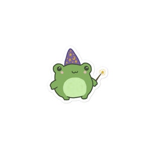 Blasenfreie Aufkleber - Süßer Frosch mit Zauberhut - Kröte mit Zauberstab und Lila Mütze mit Sternen - Kawaii-Ästhetik - Kinderkern-Ästhetik Geschenk