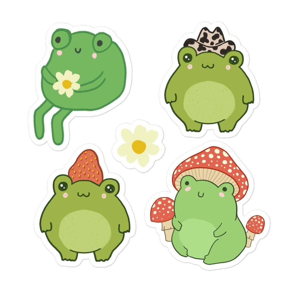 Cute Frogs Sticker Sheet, Kawaii Cottagegore Chubby Froggy Pack, Gift for  Teen Girls Boys Adults Multipack, Mushroom Hat, Strawberry Cowboy 
