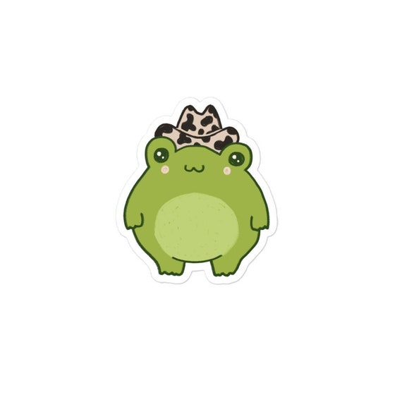 Bubble-free Stickers Cute Frog With Cowboy Hat Kawaii Cottagecore