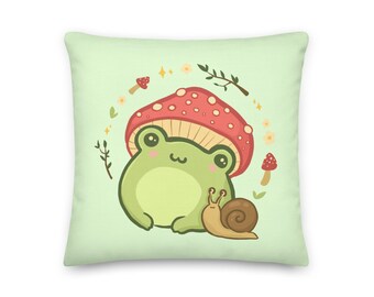 Cottagecore Frog Aesthetic Cushion - Cottagecore Aesthetic Froggy Snail Cute Vintage - Porch House Warming Gift - Kids Gift - Floor Pillow