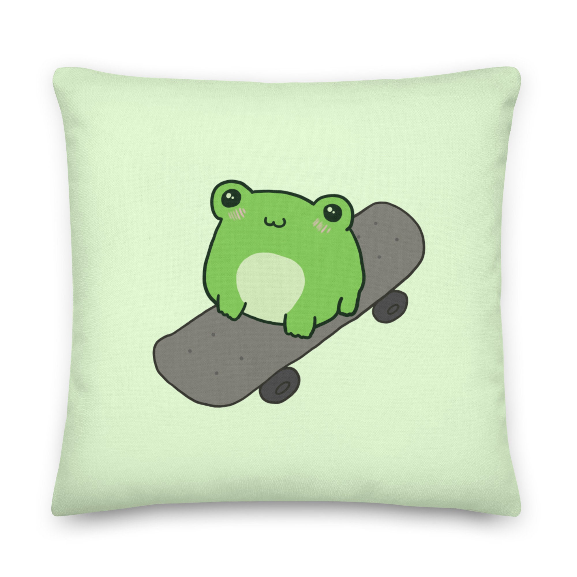 Premium Throw Pillow Cute Frog on Skateboard Kawaii Cottagecore