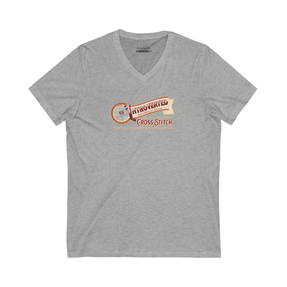 Stitchfolk, Introverted, Short Sleeve, V-Neck T-Shirt, Cross Stitch Shirt, Bella Canvas 3005