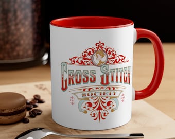 Stitchfolk Kreuzstich Roter Innenraum und Griff Kaffeetasse, 11 Unzen