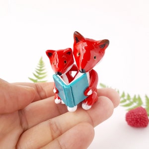 Mama and Baby Fox Figurine: Cottagecore Bookish Desk Decor