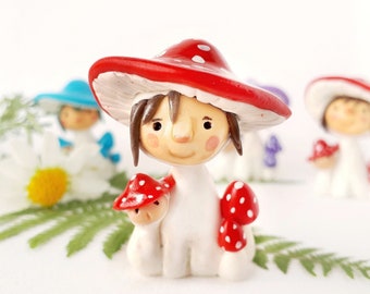 Figura de hongo: decoración de hadas cottagecore, adorno de arcilla goblincore