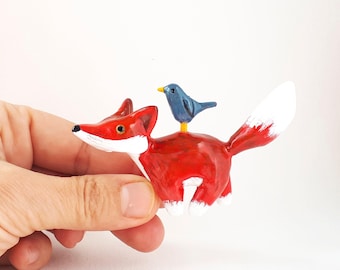 Handgemachte Fuchs Figur aus Ton: Herbst Dekor