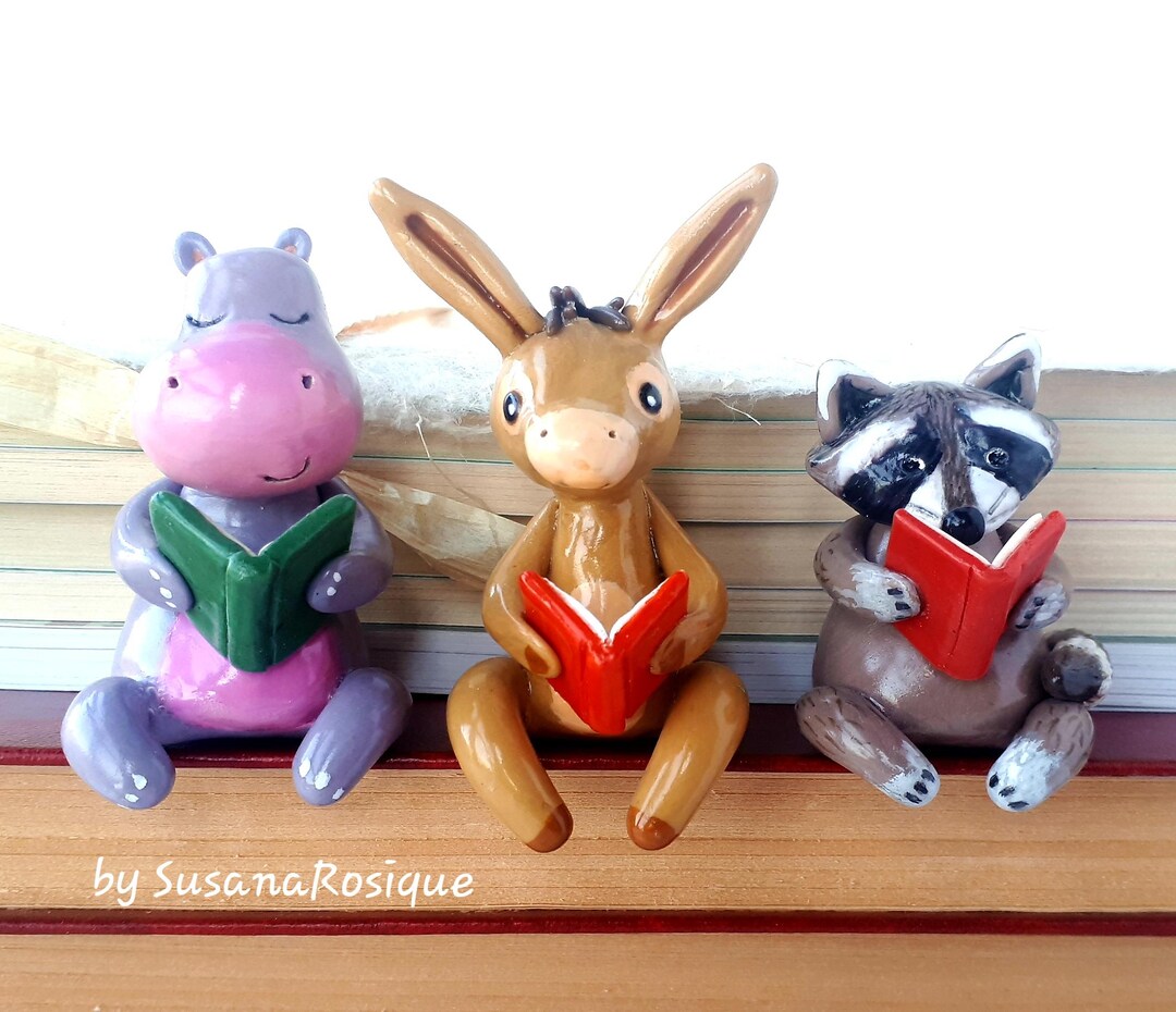 Animal Bookworm Figurine: Whimsical Bookshelf Decor, Custom Reader ...