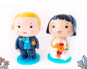 Custom cake topper bride and groom custom figure from drawing, Character commission fairytale wedding cake topper custom figurine from photo