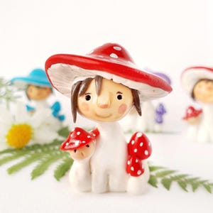 Mushroom people figurine handmade cottagecore lover gift Amanita mushroom miniature fairycore desk decor Clay mushroom sculpture table decor