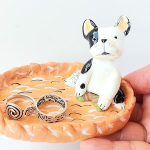 French bulldog ring holder dish dog figurine, Cute pet ring dish animals, Ceramic dog ring holder unique gift for dog lover