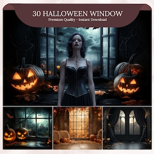 Halloween Rooftop and Window Digital Backdrops, Haunted House, Abandoned Mansion Roofs, Instagram, TikTok, Halloween Background, Night