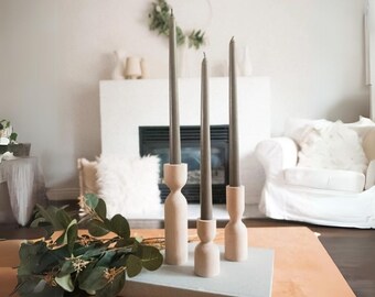 Wooden Candlestick Holders Set of 3, Minimalist Style, Christmas Gift, Handmade Holder Gift, Homemade Table Decor